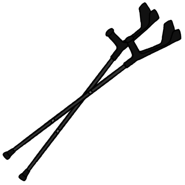 a set of dark grey forearm crutches crossed other each other.
